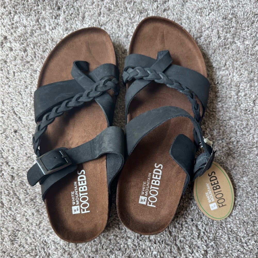 White Mountain Black Sandals with Adjustable Straps